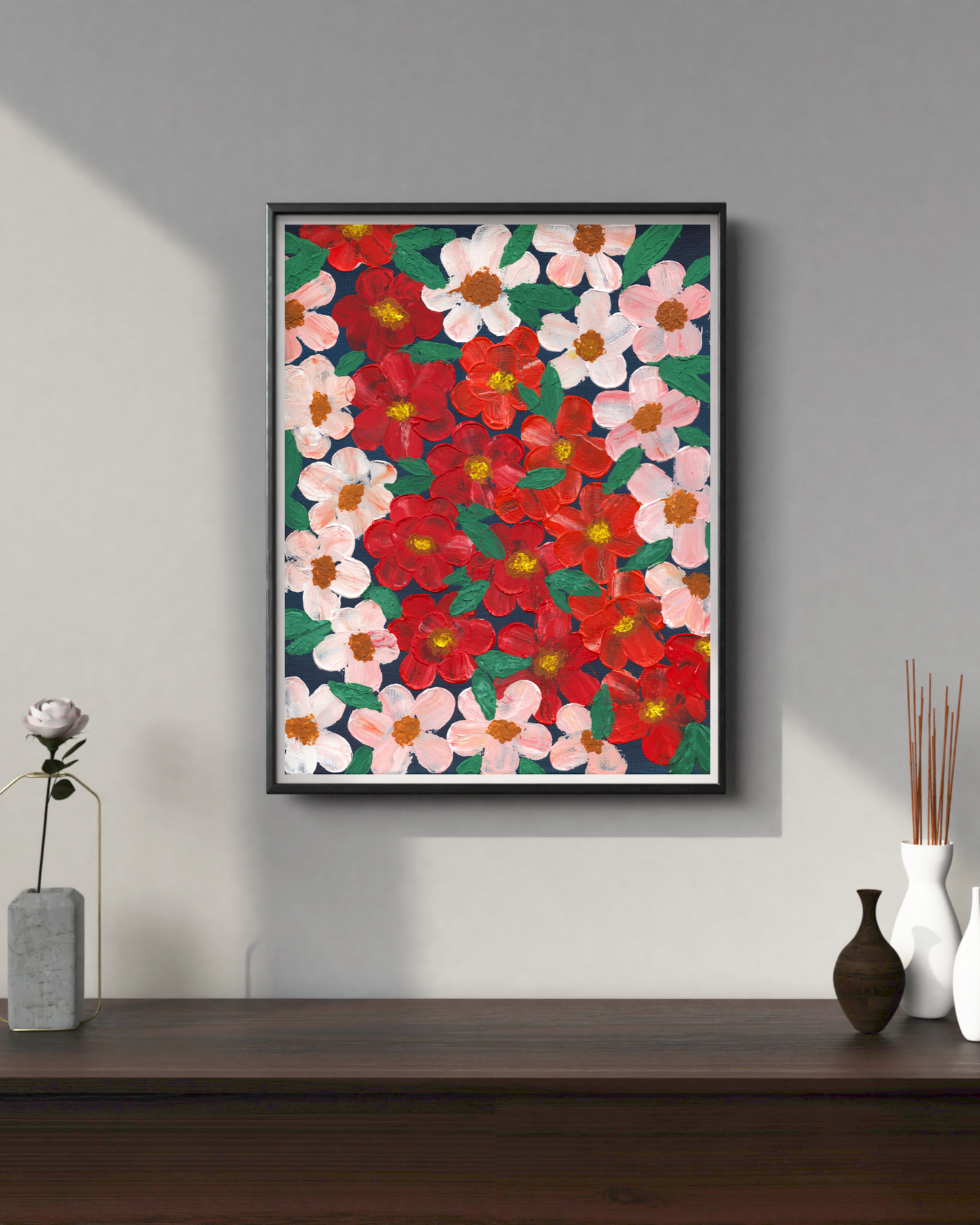 Midnight Blooms floral art print for sale